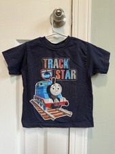 Vintage Thomas the Train t shirt 4T toddler track star graphic tee navy blue