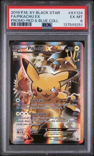 2016 POKEMON XY BLACK STAR PROMO RED & BLUE COLL FULL ART/PIKACHU EX PSA 6