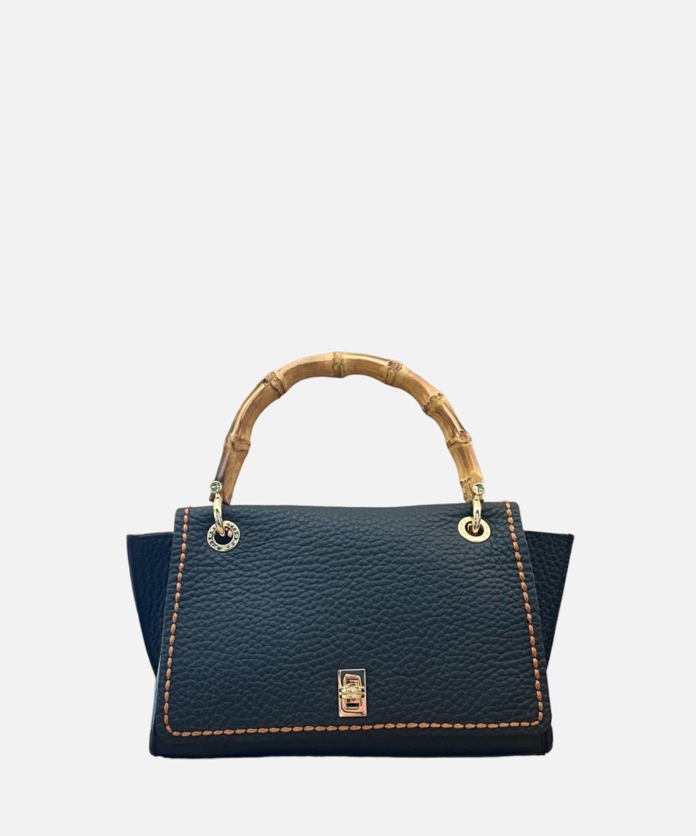 Visona Double Posillipo borsa media manico bamboo con tracolla nero 23621N 67090₽