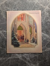 Christmas Card Vintage Holiday Visitors Doorway Scene Season Greetings