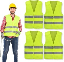 4 Pcs Hi Vis Vest, Fluorescent Yellow Reflective Safety Vest Jacket with 2 Strip