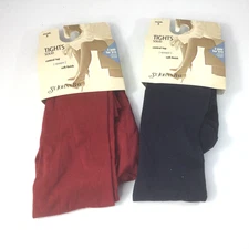 St. John Bay Solid Color Tights Control Top Navy Rich Red 2 Pair