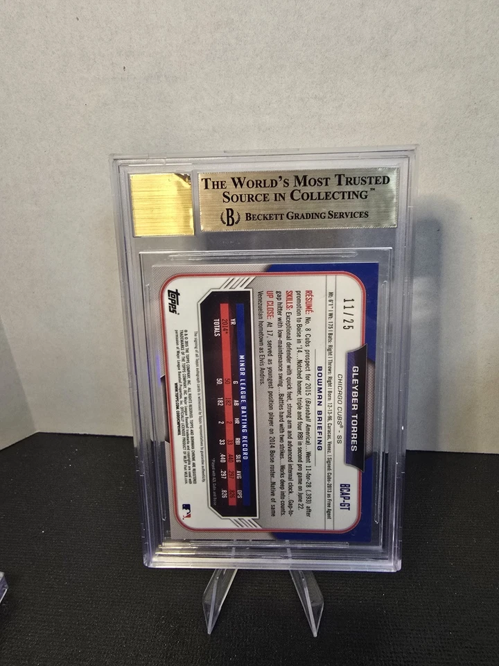 Bowman Chrome Gleyber Torres Prospect 2015 refractor naranja automático/25 BGS 9,5/10 Foto 2 de 2