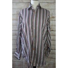 Thomas Dean Men's Large Striped Multi Color Button Up Shirt