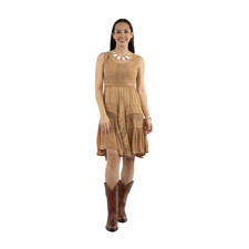 Scully Ladies Short Flowy Embroidered Beige Western Dress HC1000-BEI
