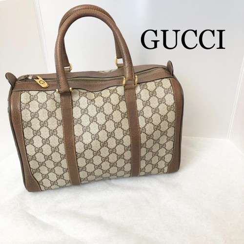 Gucci Vintage GG Sherry Mini Boston Hand Bag Brown PVC Gold Hardware Used Womens