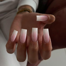 Ombre Pink Press on Nails Long Square Shaped Gradient French Fake Nails Press On