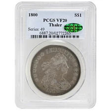 1800 $1 Draped Bust Dollar PCGS VF20 CAC Thaler Rare Coin