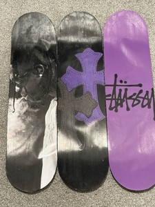 Set of 3 Skateboard Decks Stüssy Chrome Hearts Travis Scott Wall Art Decor