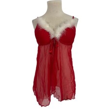 Seductive Wear by Cinema Etoile Red White Fur Trim Babydoll Teddy Lingerie XL