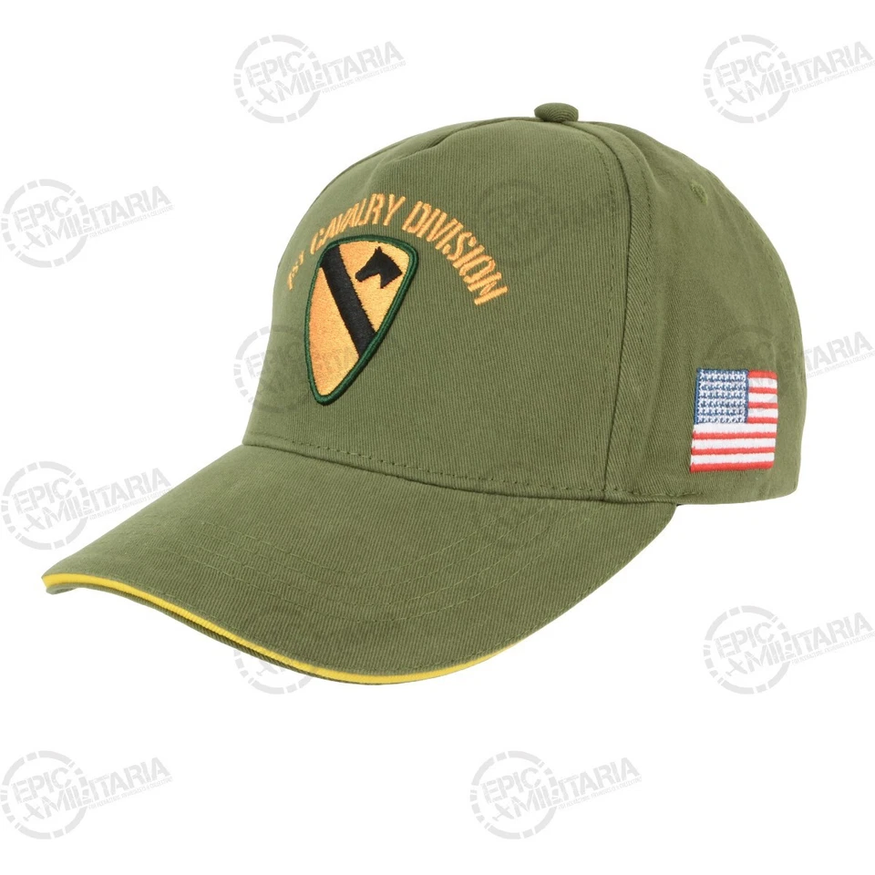 Casquette de baseball militaire américaine 1ère division de cavalerie - chapeau réglable armée verte - Photo 2/4