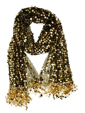 Fashion Round Sequin Scarf - Black Gold