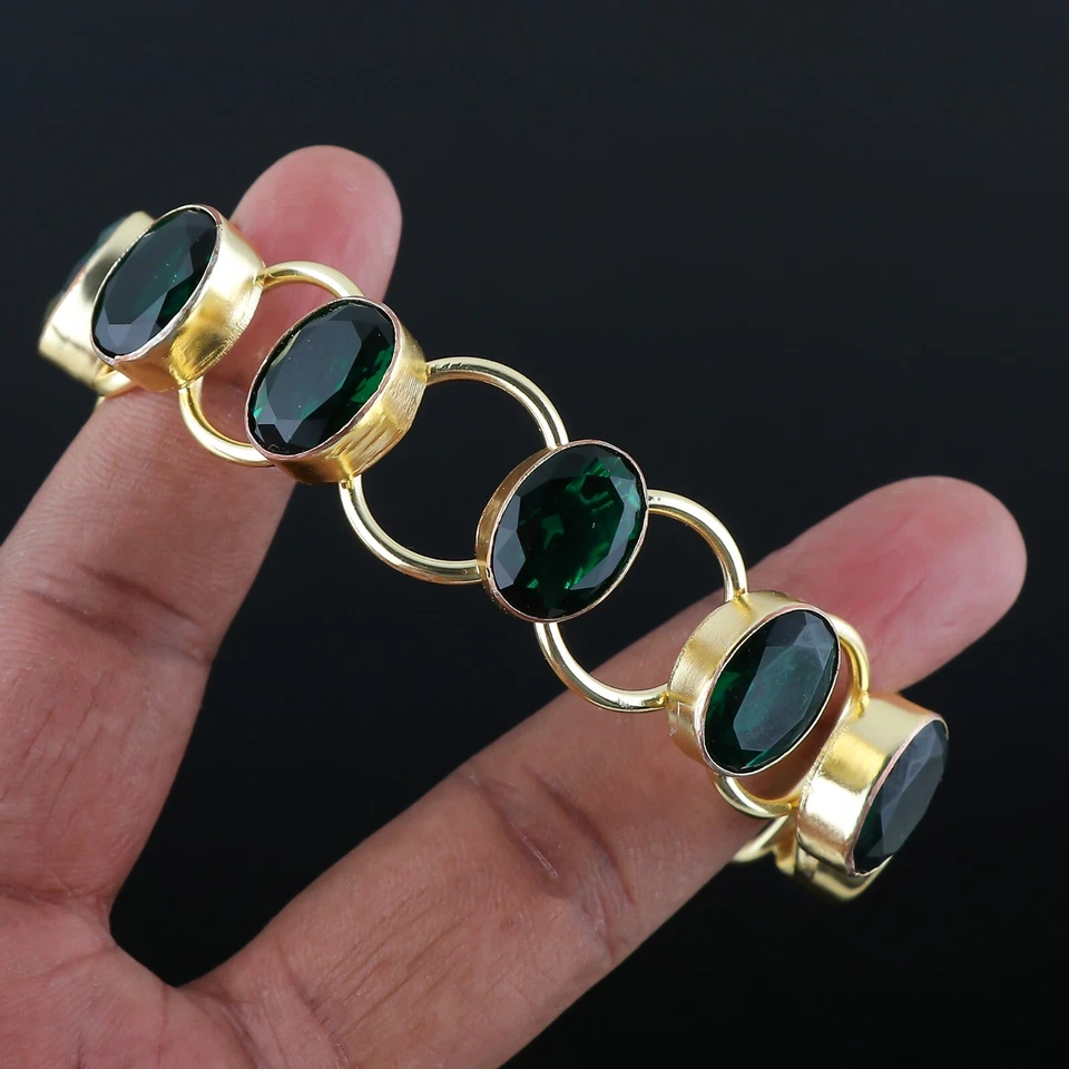 Diopside Gemstone Handmade Bangle,18kGold Plated 925 Sterling Silver Bangle - Image 3 of 3