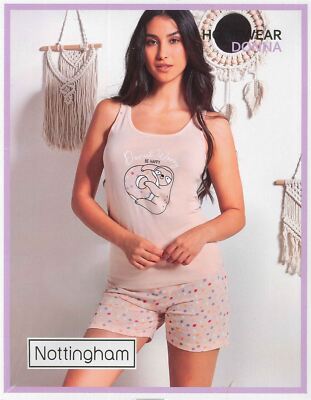 WOMENS COTTON PAJAMAS CREW NECK PRINT SHORTS NOTTINGHAM ART. 49896