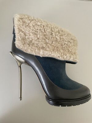 BALLY Original Stiefeletten aus marineblauem Leder , Echtpelz, Gr.37