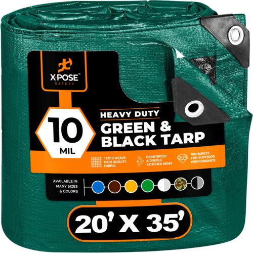 Green/ Black Poly Tarp Cover Super Heavy Duty 10 Mil Thick, - Picture 22 of 52