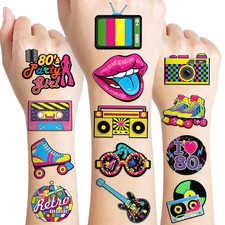 96 PCS 80S Pre-Cut Temporary Tattoos Sticker Roller Skate 80S Birthday Party Dec