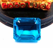 Natural 55 Ct London Blue Topaz Emerald Cut Certified Loose Gemstone 6SGB