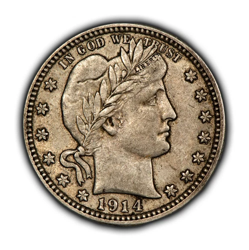 1914-D 25c Silver Barber Quarter - Luster - Original AU - SKU-Z4418