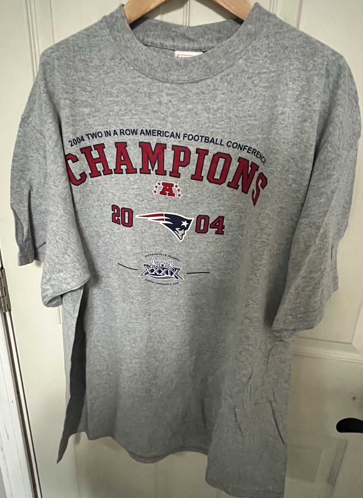 FILA Maglietta New England Patriots Two In A Row AFC Champs NFL Football Grigio XL