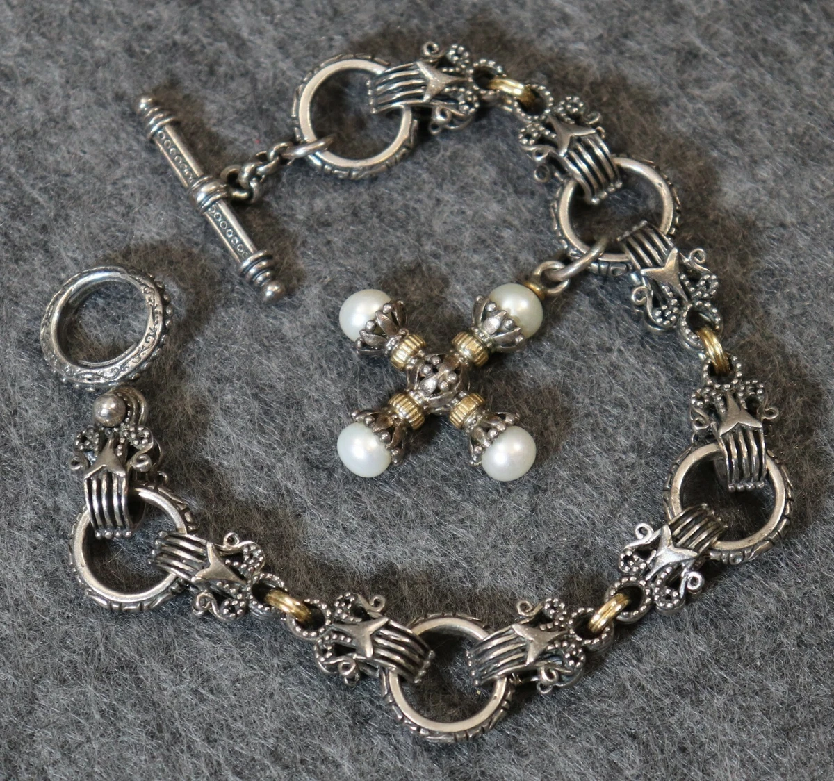 Konstantino Bracelet With Cross Charm Sterling Silver 18k Pearl Size 6.50