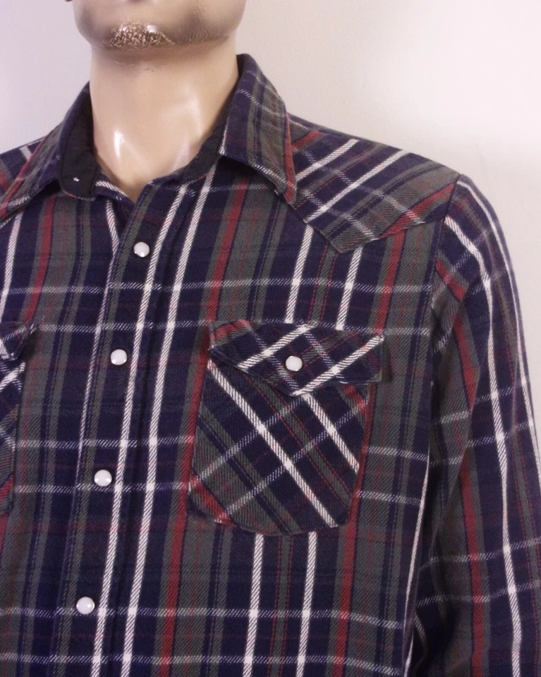 vintage 80s 90s Saddle King Western By Key Flannel Snap Shirt Work SZ XL - Image 2 of 4