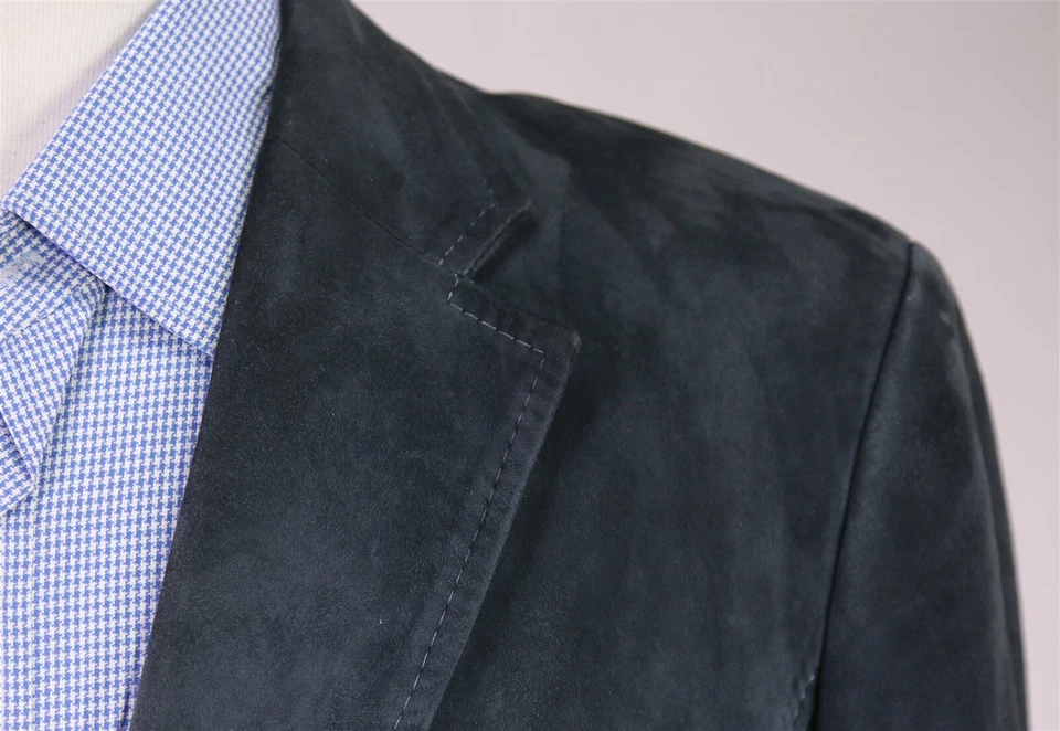 Blazer Hickey-Freeman Gris Piel de Oveja Gamuza Cuero 2-Btn Chaqueta Actual 42S Foto 4 de 4