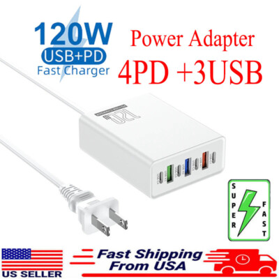 120W 7-Port USB C Fast Wall Charger Block Charging Station for Multiple Devices