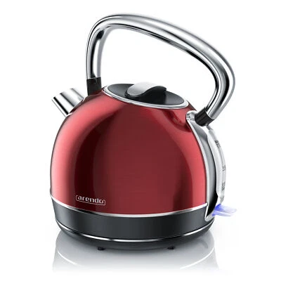 Arendo Edelstahl Wasserkocher im Retro Look | 1,7l | 2200 Watt | Rot | Vintage