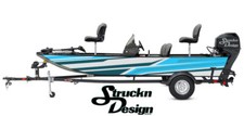Dark Cyan Tech Lines Retro White Fishing Boat Wrap Abstract Fish Decal US Vinyl