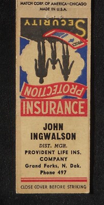 1940s John Ingwalson Provident Life Insurance Company Phone 497 Grand Forks ND