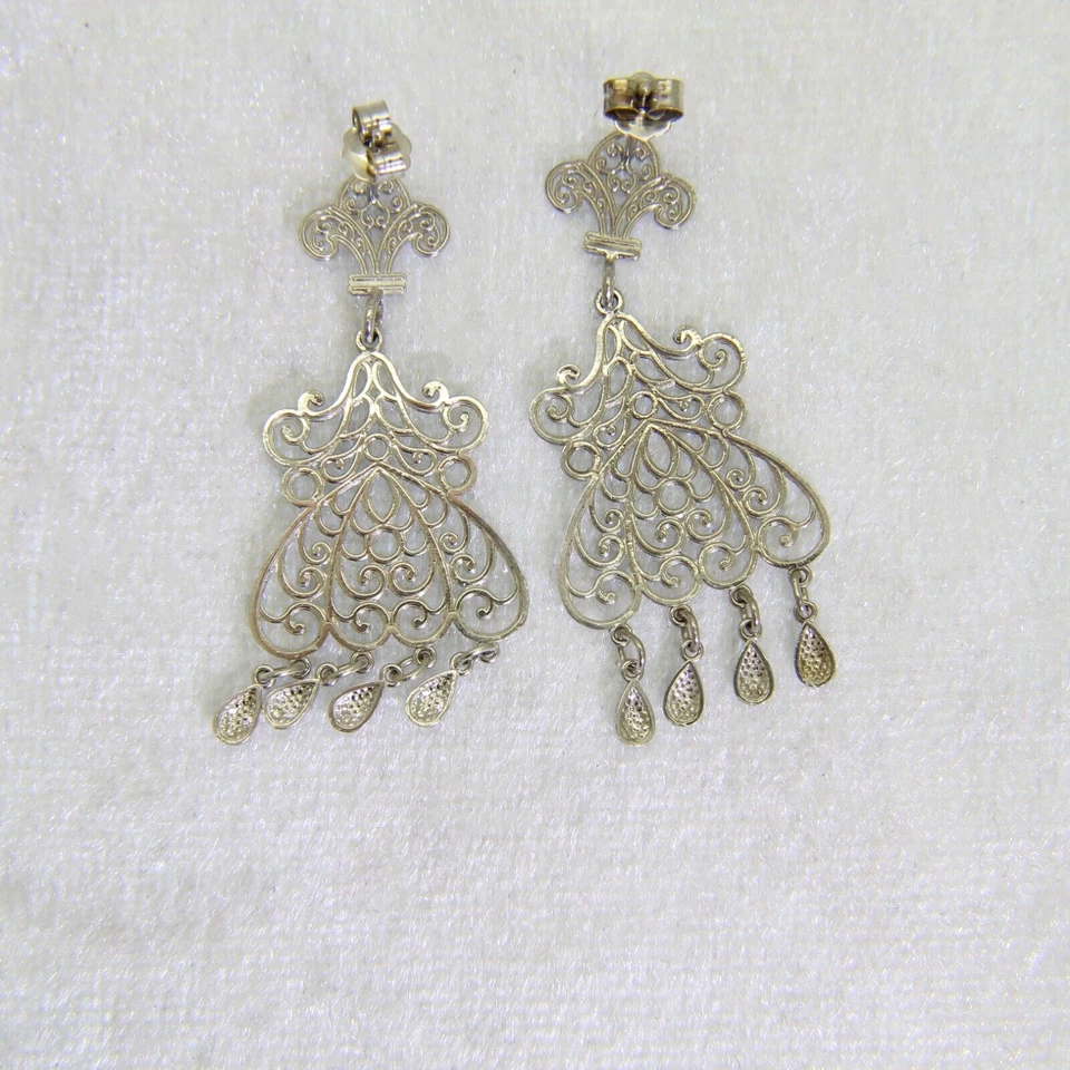 Серьги-капли из белого золота 9 карат с люстрой - Изображение 3 из 3