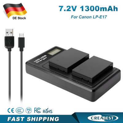 2Pack 1300mAh LP-E17 Akku + Ladegerät Für Canon EOS 200D 250D 77D 800D EOS M5 M6
