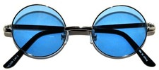 ROUND BLUE LENS 43 MM HIPPIE RETRO SUNGLASSES METAL SILVER FRAME ONE PAIR