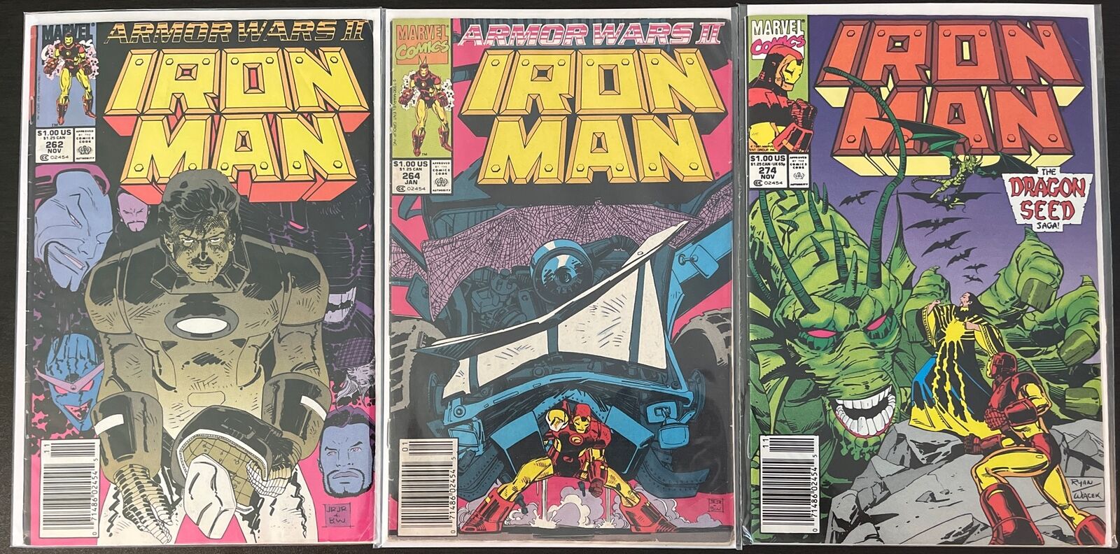 Iron Man # 262 264 274 (1990) Newsstand Edition Vol 1 Marvel Comics Lot 3 JR/JR