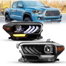 Black Led Sequential Headlights Lamps Assembly For 2016-2019 Toyota Tacoma Pair