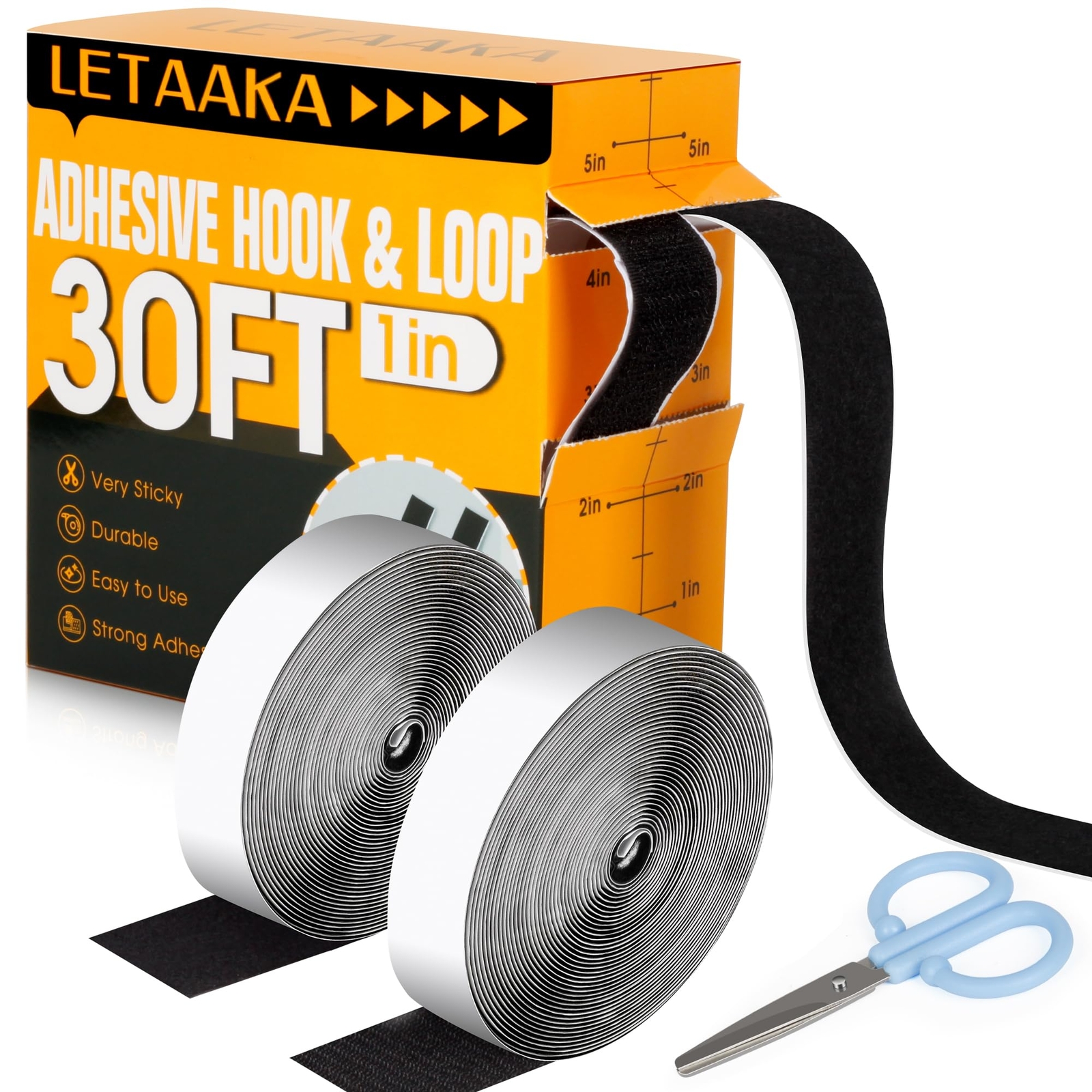 30Ft*1In Hook and Loop Tape Strips with Adhesive Heavy Duty, Sticky Back Stri...