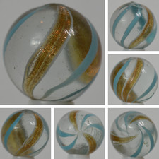 Handmade Aqua Banded Lutz Marble, 5/8 in, Near Mint , Germany 1860-1920, S1313