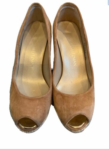 RUSSELL & BROMLEY Stuart Weitzman WEDGE SUEDE PEEP TOE IN DARK BEIGE rrp £200 - Picture 6 of 6