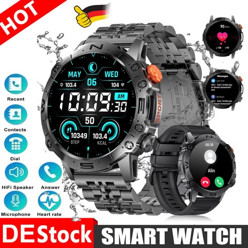 Smartwatch Herren Militär mit Telefonfunktion Sprachassiste für Xiaomi,Samsung - Zdjęcie 2 z 16