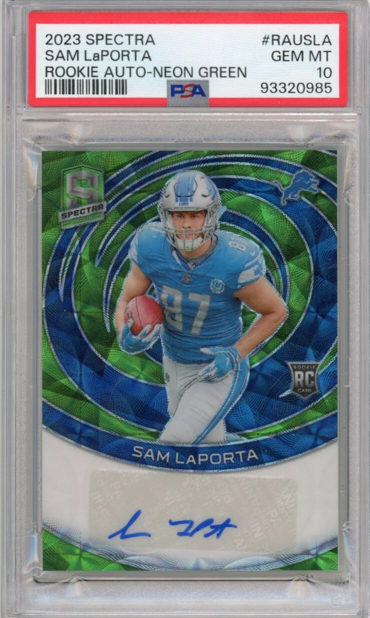 Sam LaPorta Panini Spectra Rookie Autographs #RAUSLA Neon Green