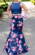 Navy And Pink Flower Two Piece Prom/Formal Dress Size 6