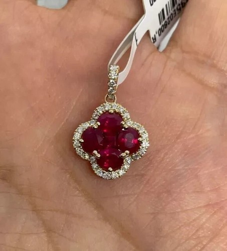 1.30Ct Oval Cut Lab Created Red Ruby Flower Women Pendant 14K Yellow Gold Plated - Picture 3 of 6