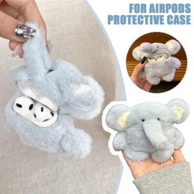 3D Cute Plush Elephant Plush Earphone Case Cover Charger Bofor AirPods 1 2  T9G4