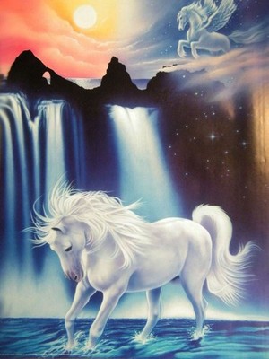 UV Schwarzlicht Poster Neon Druck ''Magic Horses'' 64x90cm Retro Blacklight 90s