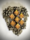 Vintage Dress Clip Cleavage Clip Yellow Gold Rhinestones set in Silver Metal — photo 2