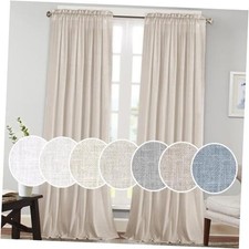 Linen Curtains 96 inch Length Rod Pocket Window 52"W x 96"L Pack of 2 Angora