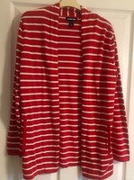 Lands'End red/white cotton striped long cardigan size M,New