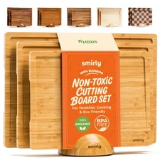 SMIRLY Wooden Cutting Boards For Kitchen Meal Prep & Serving - Bamboo Cutting Bo