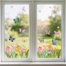 83 PCS Spring  Summer Window Clings,Reusable Double-Sided Window